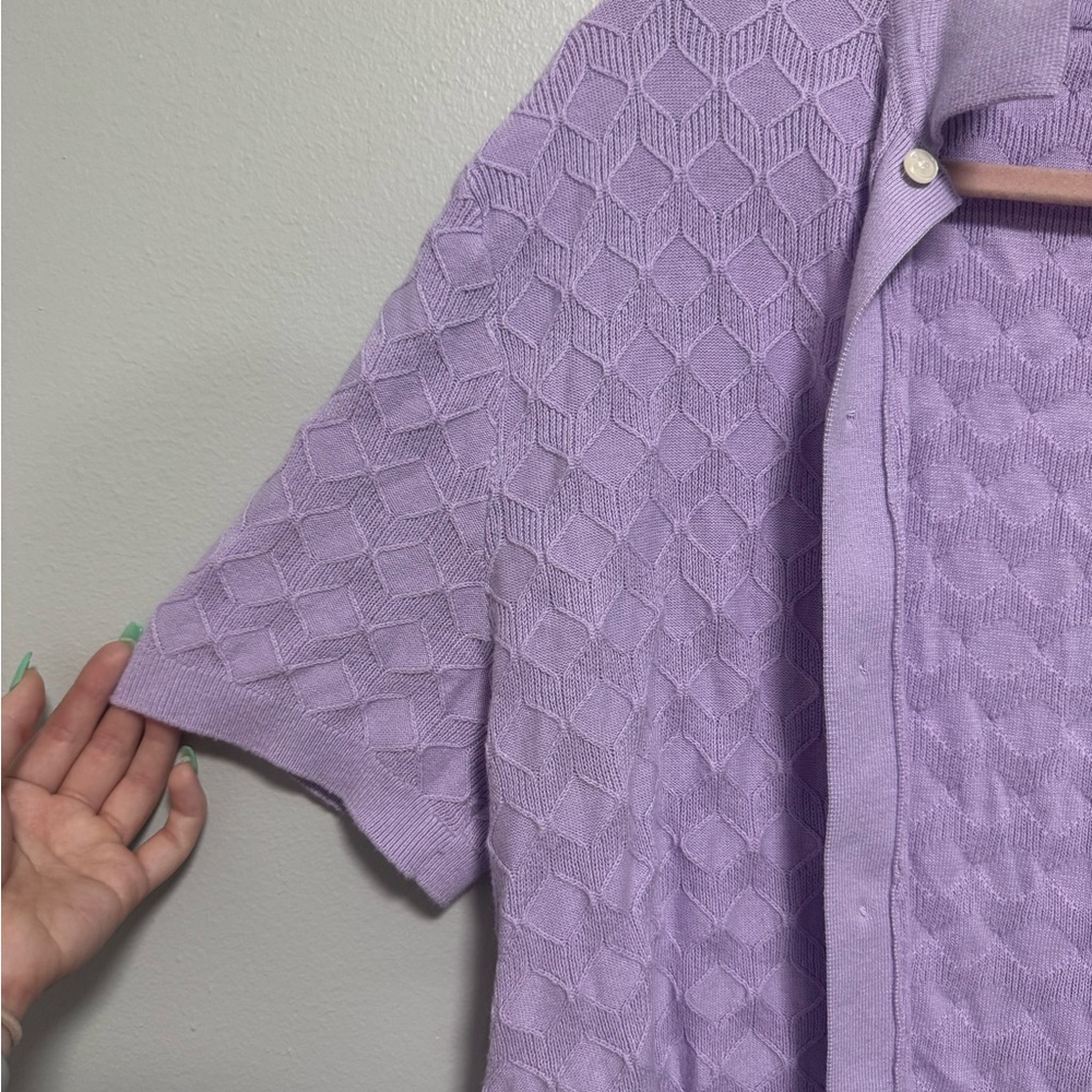 Men’s A&F Geometric Stitch Button-Through Sweater Polo Light Purple - Picture 5 of 7